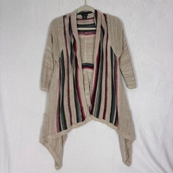 Torrid Tan with Grey & Maroon Striped Drape Cardigan Sweater Size Large - Picture 1 of 10